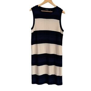 Ralph Lauren Linen Cotton Knit Dress Size‎ LARGE Navy Blue Cream Stripe